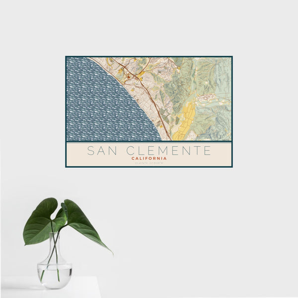 San Clemente - California Map Print in Woodblock