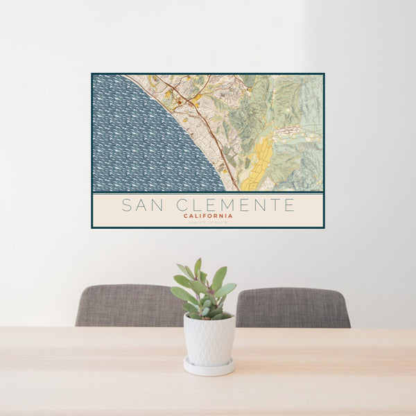 San Clemente - California Map Print in Woodblock