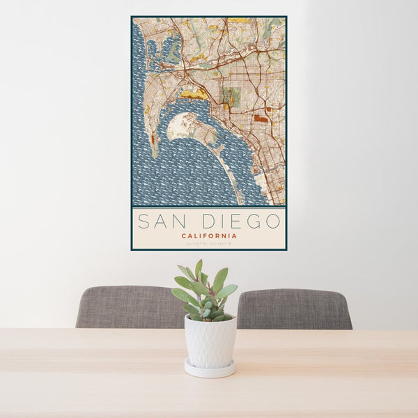 San Diego - California Map Print in Woodblock