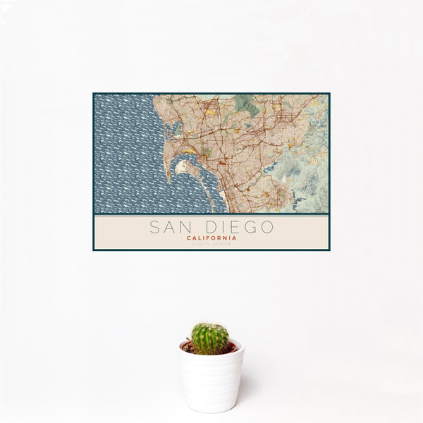 San Diego - California Map Print in Woodblock