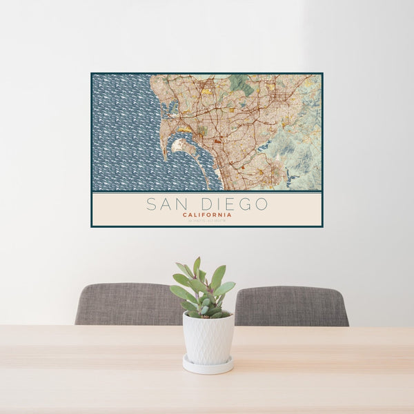 San Diego - California Map Print in Woodblock