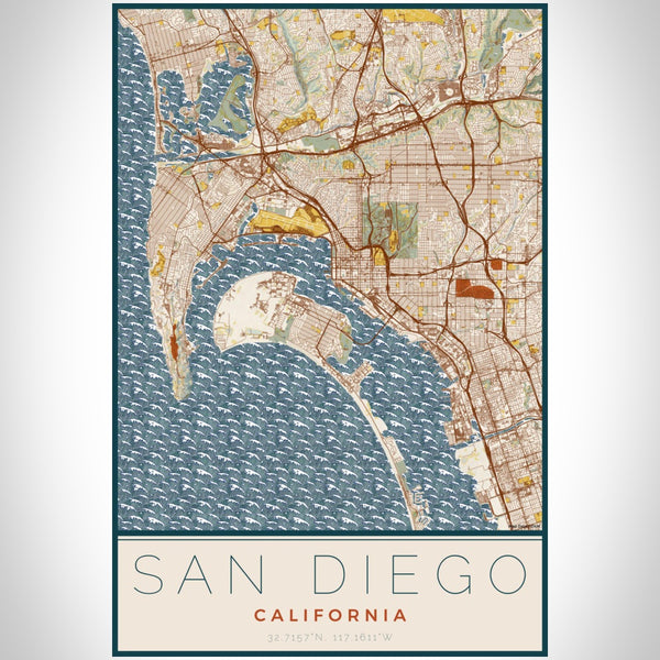 San Diego - California Map Print in Woodblock
