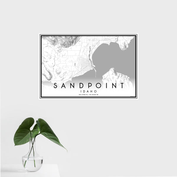 16x24 Sandpoint Idaho Map Print Landscape Orientation in Classic Style With Tropical Plant Leaves in Water