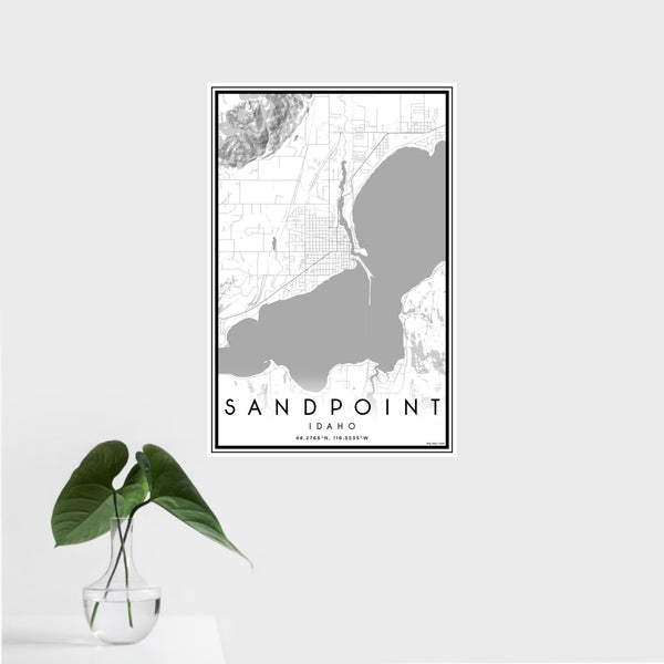16x24 Sandpoint Idaho Map Print Portrait Orientation in Classic Style With Tropical Plant Leaves in Water