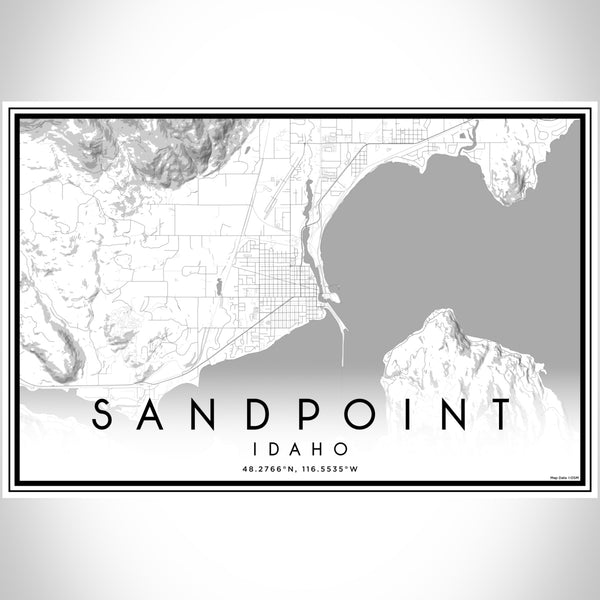 Sandpoint Idaho Map Print Landscape Orientation in Classic Style With Shaded Background
