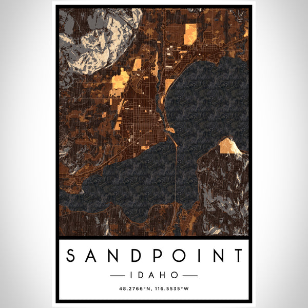 Sandpoint Idaho Map Print Portrait Orientation in Ember Style With Shaded Background