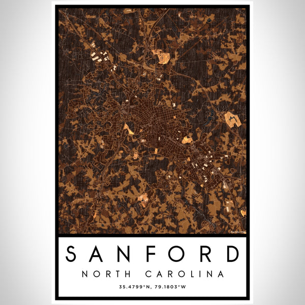 Sanford North Carolina Map Print Portrait Orientation in Ember Style With Shaded Background