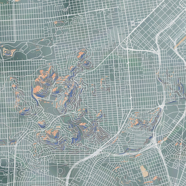 San Francisco California Map Print in Afternoon Style Zoomed In Close Up Showing Details