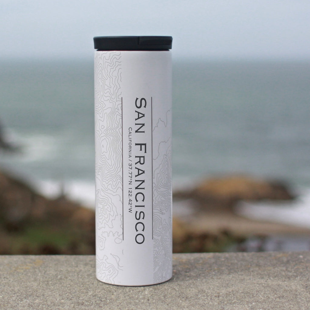 San Francisco California Custom Engraved City Map Inscription Coordinates on 17oz Stainless Steel Insulated Tumbler in White