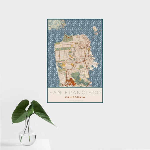 San Francisco - California Map Print in Woodblock