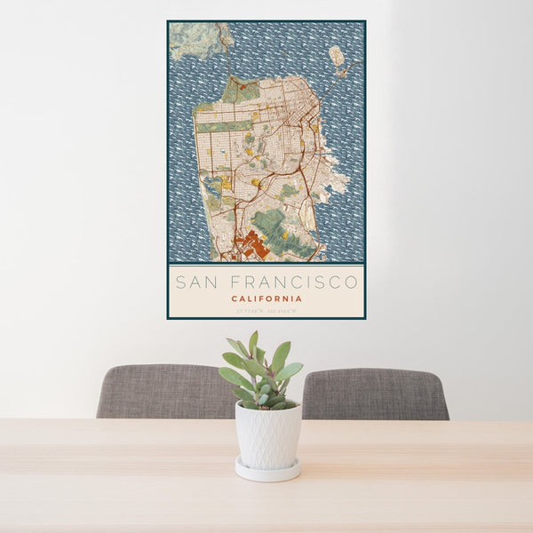San Francisco - California Map Print in Woodblock