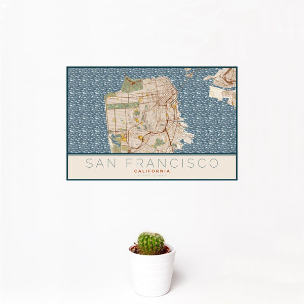 San Francisco - California Map Print in Woodblock