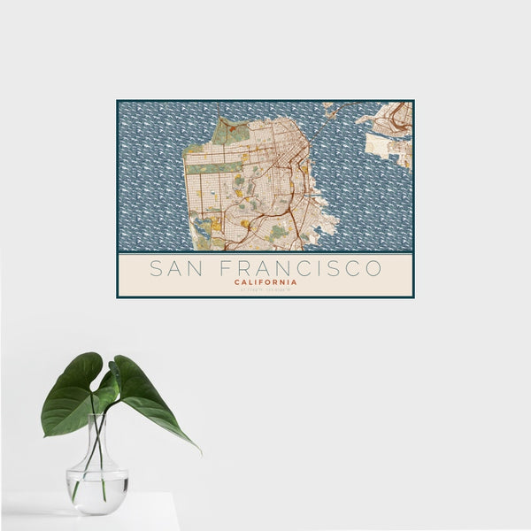 San Francisco - California Map Print in Woodblock