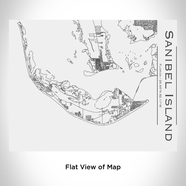 Rendered View of Sanibel Island Florida Map Engraving on 20oz Stainless Steel Insulated Bottle with Bamboo Top in White