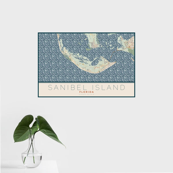 Sanibel Island - Florida Map Print in Woodblock