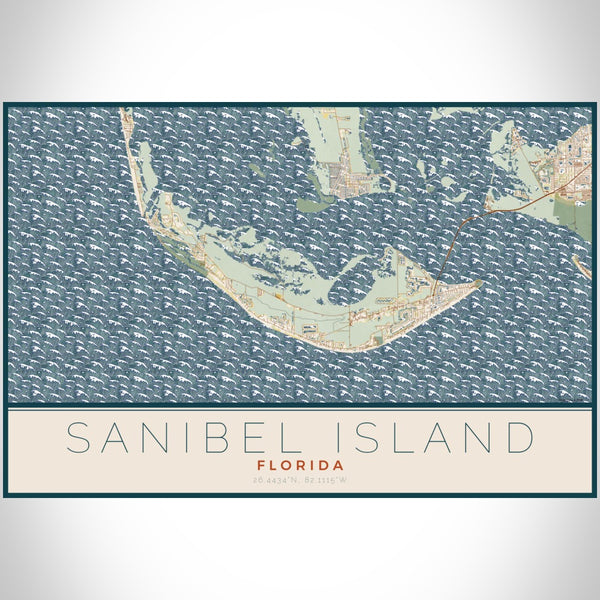 Sanibel Island - Florida Map Print in Woodblock
