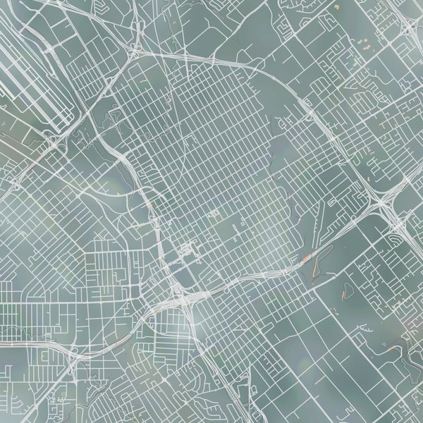 San Jose California Map Print in Afternoon Style Zoomed In Close Up Showing Details