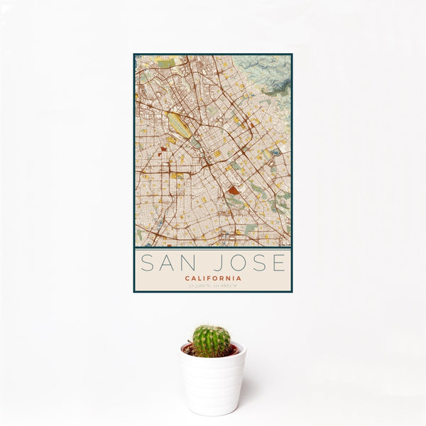 San Jose - California Map Print in Woodblock