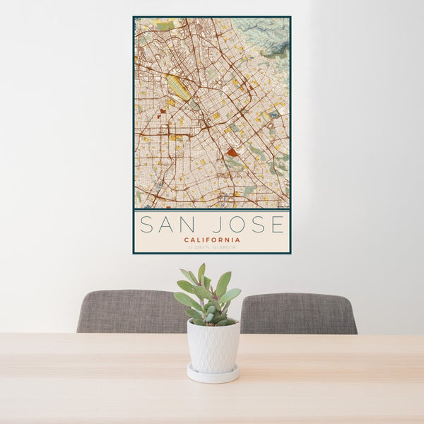 San Jose - California Map Print in Woodblock