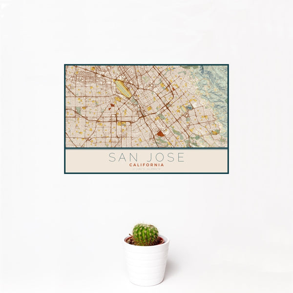 San Jose - California Map Print in Woodblock