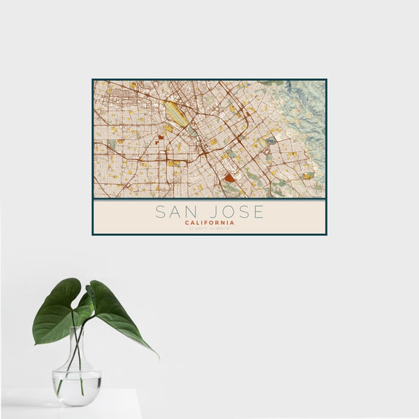San Jose - California Map Print in Woodblock