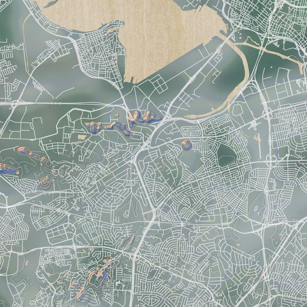 San Juan Puerto Rico Map Print in Afternoon Style Zoomed In Close Up Showing Details