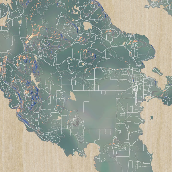 San Juan Island Washington Map Print in Afternoon Style Zoomed In Close Up Showing Details
