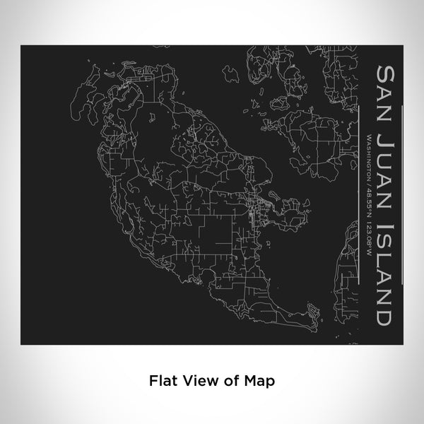 Rendered View of San Juan Island Washington Map Engraving on 20oz Stainless Steel Insulated Bottle with Bamboo Top in Black