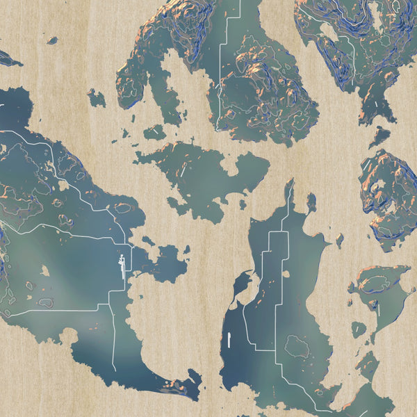 San Juan Islands Washington Map Print in Afternoon Style Zoomed In Close Up Showing Details