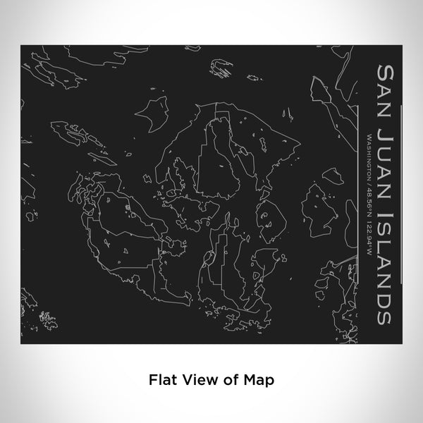 Rendered View of San Juan Islands Washington Map Engraving on 20oz Stainless Steel Insulated Bottle with Bamboo Top in Black