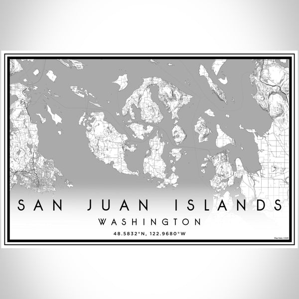 San Juan Islands Washington Map Print Landscape Orientation in Classic Style With Shaded Background