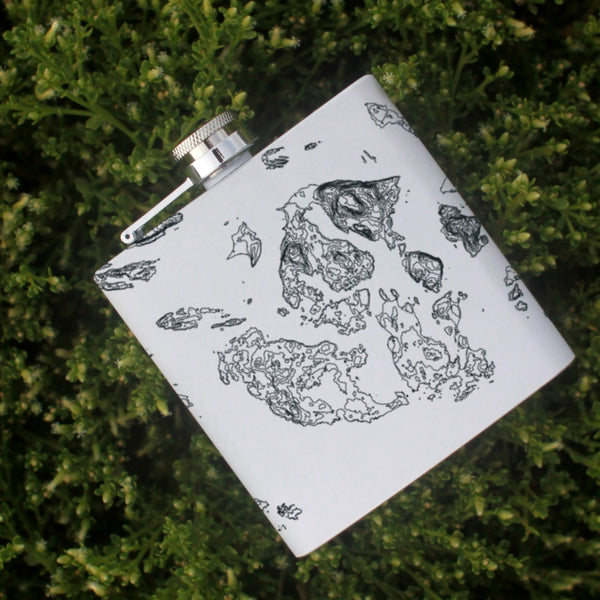 San Juan Islands Washington Custom Engraved City Map Inscription Coordinates on 6oz Stainless Steel Flask in White