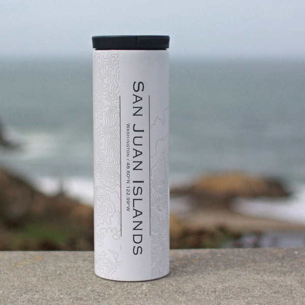 San Juan Islands Washington Custom Engraved City Map Inscription Coordinates on 17oz Stainless Steel Insulated Tumbler in White
