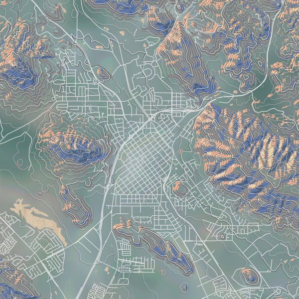 San Luis Obispo California Map Print in Afternoon Style Zoomed In Close Up Showing Details