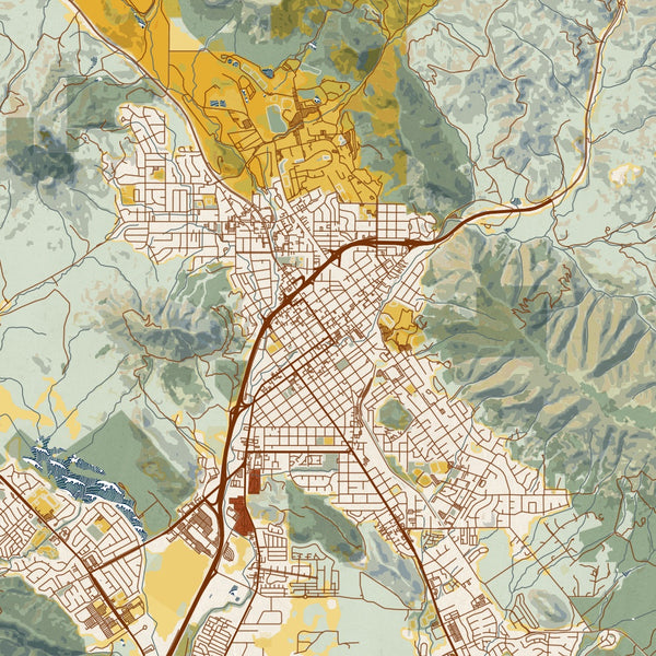 San Luis Obispo - California Map Print in Woodblock