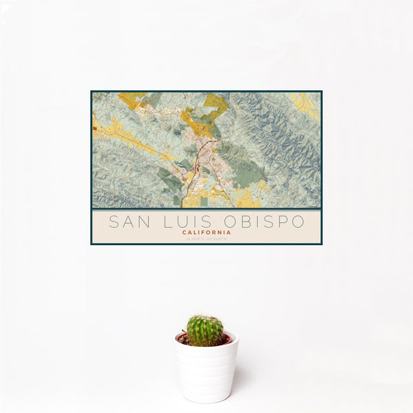 San Luis Obispo - California Map Print in Woodblock