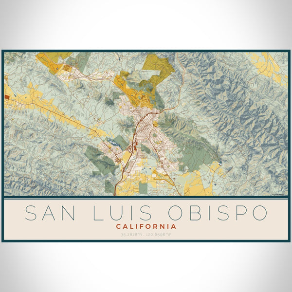 San Luis Obispo - California Map Print in Woodblock