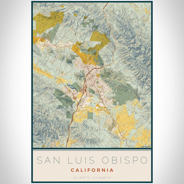 San Luis Obispo - California Map Print in Woodblock