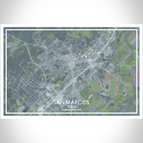 San Marcos Texas Map Print Landscape Orientation in Afternoon Style With Shaded Background