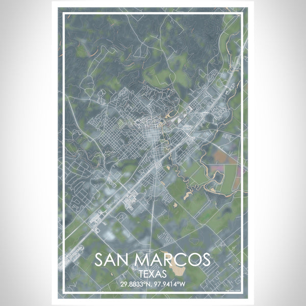 San Marcos Texas Map Print Portrait Orientation in Afternoon Style With Shaded Background