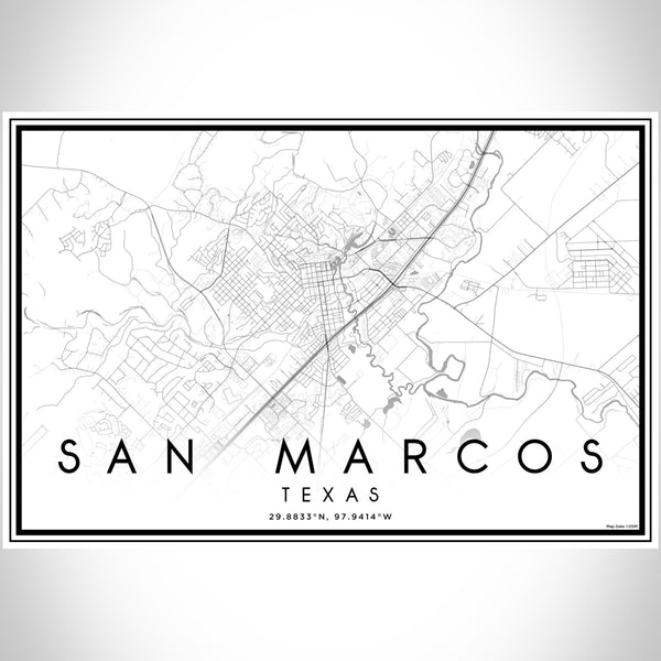 San Marcos Texas Map Print Landscape Orientation in Classic Style With Shaded Background
