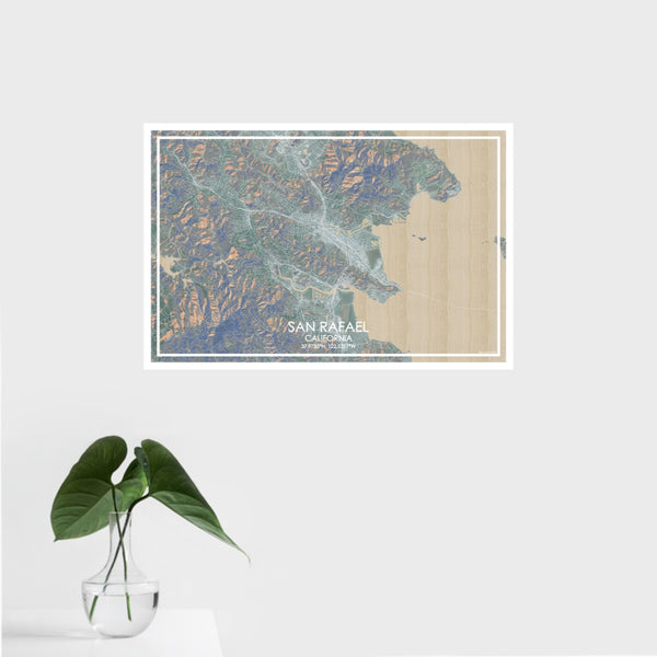 16x24 San Rafael California Map Print Landscape Orientation in Afternoon Style With Tropical Plant Leaves in Water