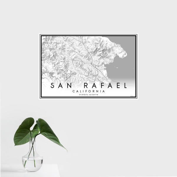 16x24 San Rafael California Map Print Landscape Orientation in Classic Style With Tropical Plant Leaves in Water