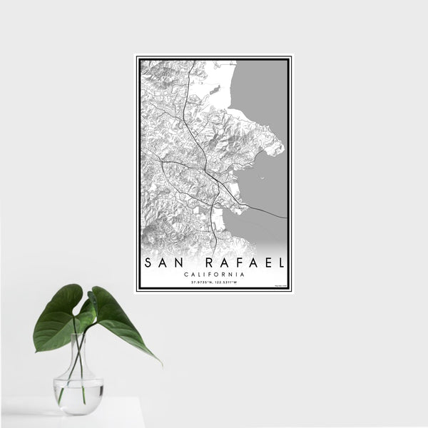 16x24 San Rafael California Map Print Portrait Orientation in Classic Style With Tropical Plant Leaves in Water