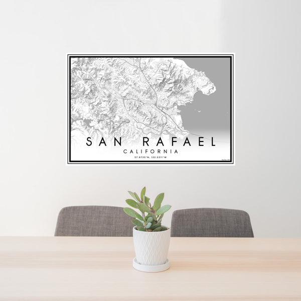 24x36 San Rafael California Map Print Lanscape Orientation in Classic Style Behind 2 Chairs Table and Potted Plant