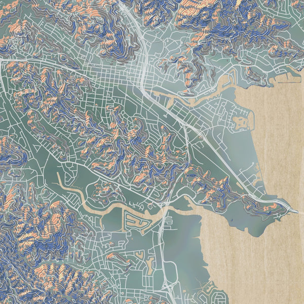 San Rafael California Map Print in Afternoon Style Zoomed In Close Up Showing Details