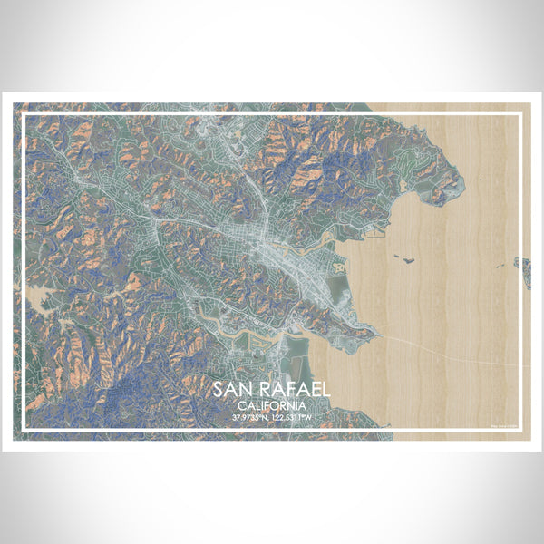 San Rafael California Map Print Landscape Orientation in Afternoon Style With Shaded Background
