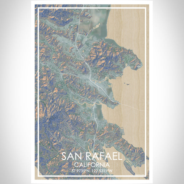 San Rafael California Map Print Portrait Orientation in Afternoon Style With Shaded Background