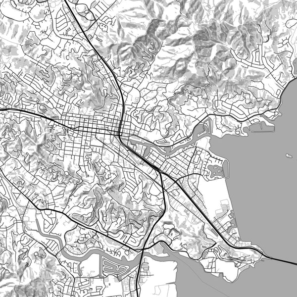 San Rafael California Map Print in Classic Style Zoomed In Close Up Showing Details