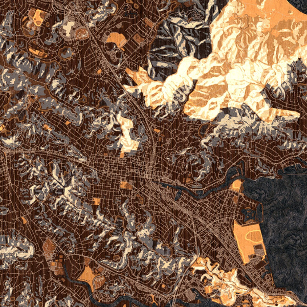 San Rafael California Map Print in Ember Style Zoomed In Close Up Showing Details